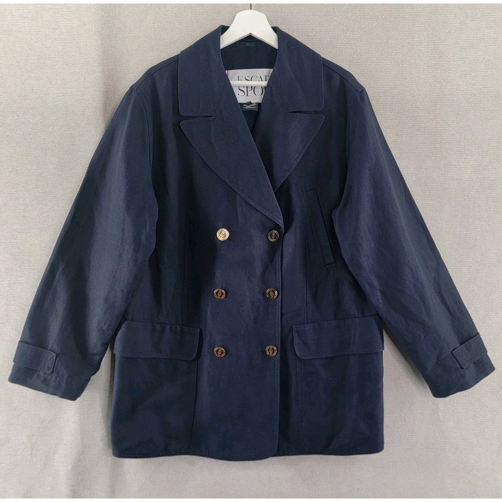 Escada Sport Womens Jacket Double Breasted Linen Gold Button Pea Coat Size Large